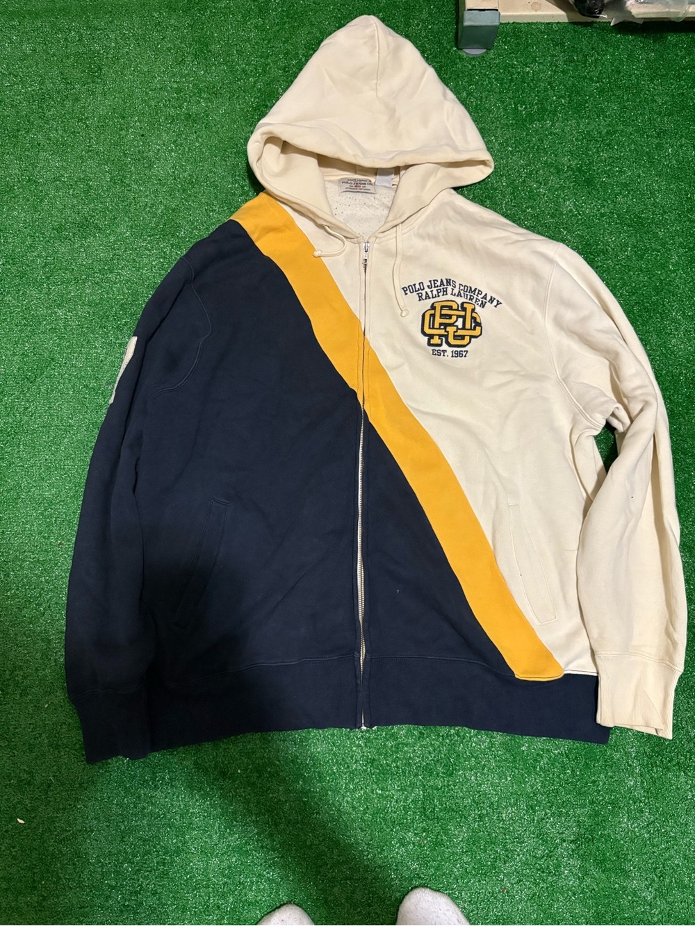 Ralph Lauren Polo Jeans Co. Cream Hoodie with Navy & Yellow Accents